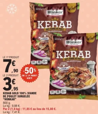 Kebab Gold 100% Viande de Poulet Surgelée "Hünkar"