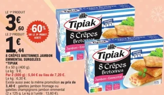 8 crêpes bretonnes jambon emmental surgelées Tipiak