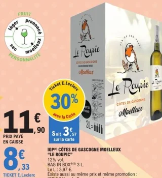 Vin blanc moelleux IGP Côtes de Gascogne Le Roupic