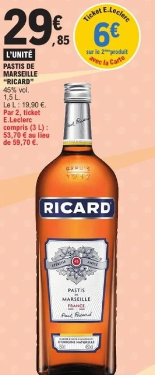 Pastis de Marseille Ricard 45% vol. 1,5 L