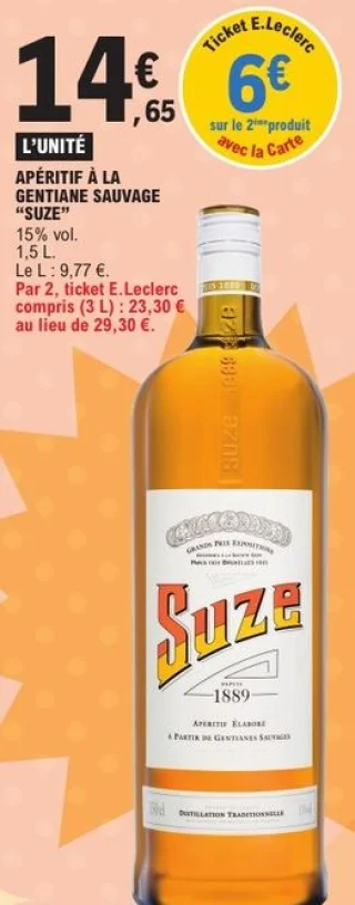 Apéritif à la gentiane sauvage Suze 15% vol. 1,5 L