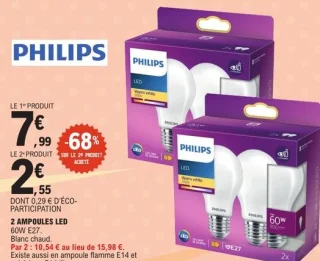 2 ampoules LED 60W E27 Philips