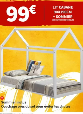Lit cabane 90x190 cm + sommier Conforama