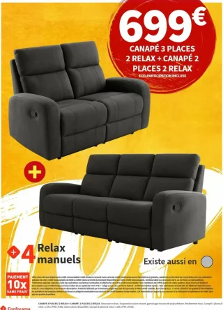 Canapé 3 places 2 relax + Canapé 2 places 2 relax Conforama