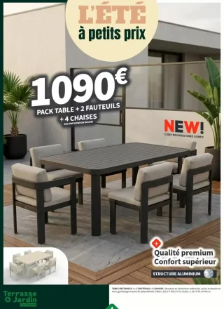 Pack Table rectangle + 2 fauteuils + 4 chaises Conforama