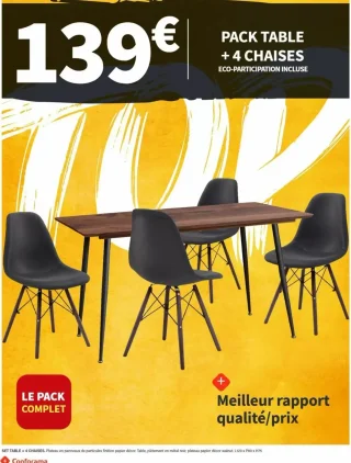 Pack table + 4 chaises Conforama