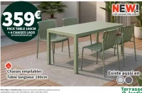 Pack Table 180cm + 4 Chaises Lago