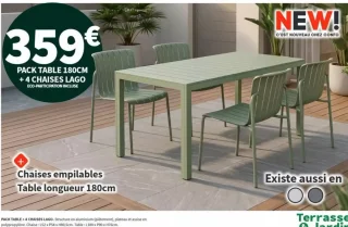 Pack Table 180cm + 4 Chaises Lago