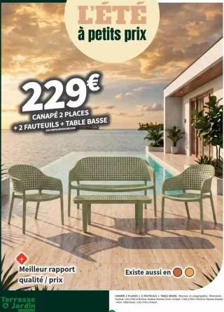 Canapé 2 places + 2 fauteuils + table basse Conforama