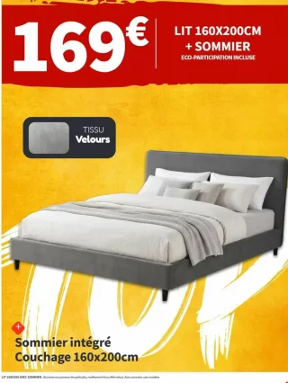 Lit 160x200cm + sommier Tissu Velours Conforama
