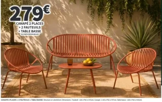 Ensemble salon de jardin Canapé 2 places + 2 fauteuils + table basse