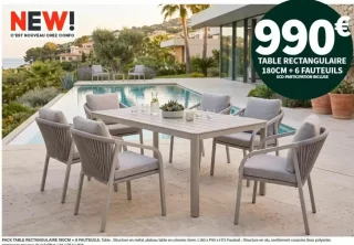 Pack Table Rectangulaire 180cm + 6 Fauteuils Conforama
