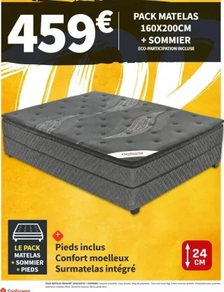Pack matelas ressort 160x200cm + sommier + pieds Conforama