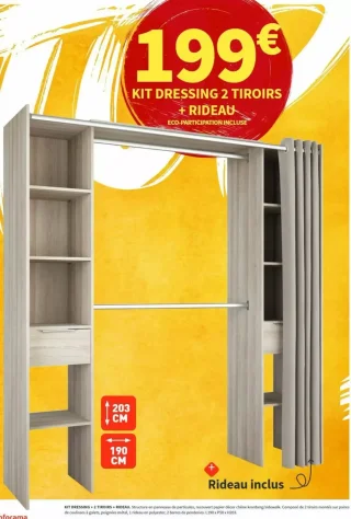 Kit dressing 2 tiroirs + rideau Conforama