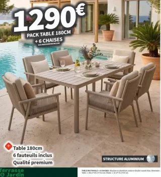 Pack Table rectangle 180 cm + 6 chaises Conforama
