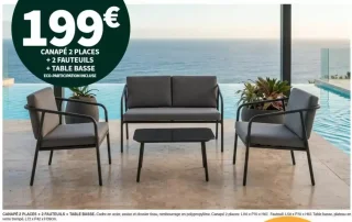 Ensemble salon de jardin : Canapé 2 places + 2 fauteuils + table basse Terrasse & Jardin Conforama