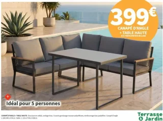 Ensemble salon de jardin : Canapé d'angle + table haute Terrasse & Jardin Conforama