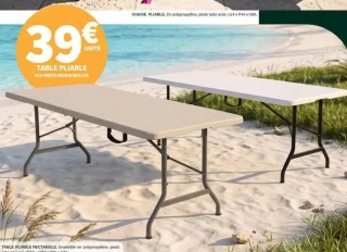 Table pliable rectangle en polypropylène et acier