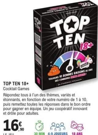 Jeu d'ambiance Top Ten 18+ Cocktail Games