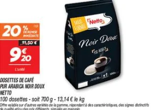 Dosettes de café pur arabica noir doux