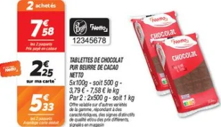 Tablettes de chocolat pur beurre de cacao