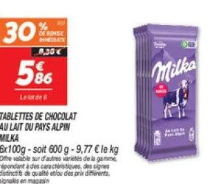 Tablettes de chocolat au lait du pays alpin