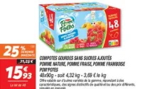 Compotes gourdes sans sucres ajoutés pomme nature, pomme fraise, pomme framboise 
