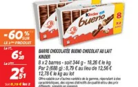 Barre chocolatée bueno chocolat au lait