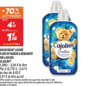 Adoucissant liquide fleur de passion & bergamote x66 lavages