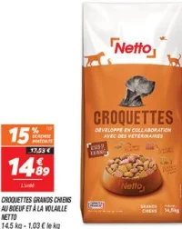 Croquettes grands chiens au bœuf et à la volaille Netto
