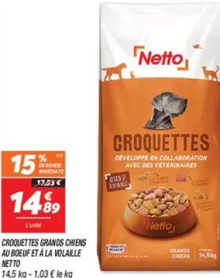 Croquettes grands chiens au bœuf et à la volaille Netto