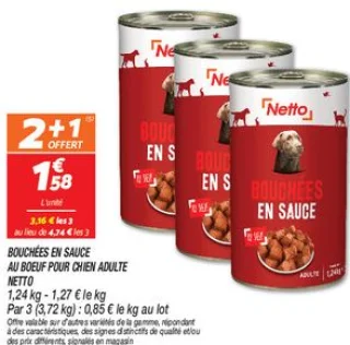 Bouchées en sauce au bœuf pour chien adulte Netto