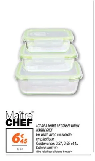 Lot de 3 boîtes de conservation Maître Chef