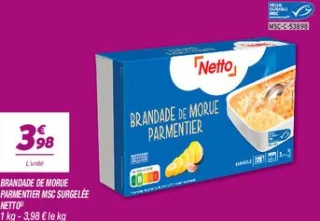 Brandade de morue parmentier msc surgelée 