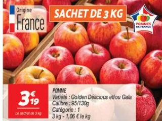 Pomme Golden Délicious et/ou Gala Sachet de 3 kg