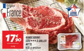 Viande bovine : côte *** à griller 