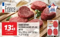 Viande bovine : 12 steaks hachés 20% mg 