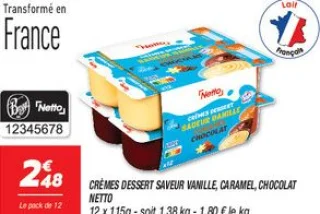 Crèmes dessert saveur vanille, caramel, chocolat