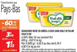 Margarine riche en oméga 3 doux sans huile de palme 