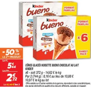 Cônes glacés  noisette bueno chocolat au lait