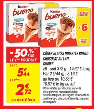 Cônes glacés noisette bueno chocolat au lait Kinder