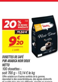 Dosettes de café pur arabica Noir Doux Netto