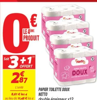 Papier toilette doux Netto double épaisseur