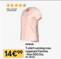 KIPRUN T-shirt running rose respirant Femme - Run 500 Dry