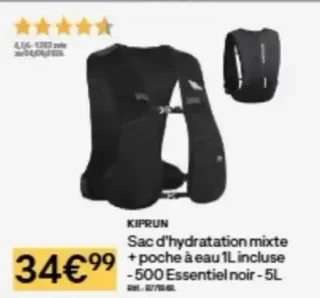 KIPRUN Sac d'hydratation mixte + poche à eau 1L incluse - 500 Essentiel noir - 5L