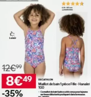 DECATHLON Maillot de bain 1 pièce Fille - Hanalei 100