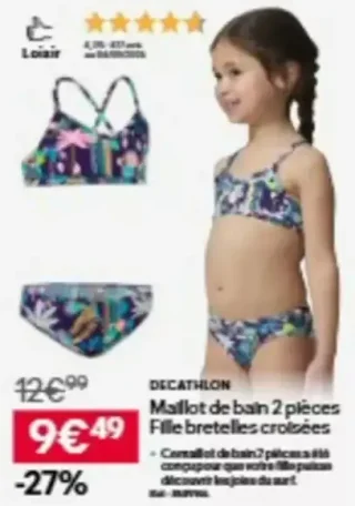 DECATHLON Maillot de bain 2 pièces Fille bretelles croisées