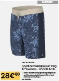 DECATHLON Short de bain bleu surf long 19" Homme - BS500 Arch