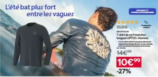 DECATHLON T-shirt de surf manches longues UPF50+ Homme