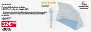 DECATHLON Parasol abri plage solaire UPF50+ 3 places - Iwiko 180